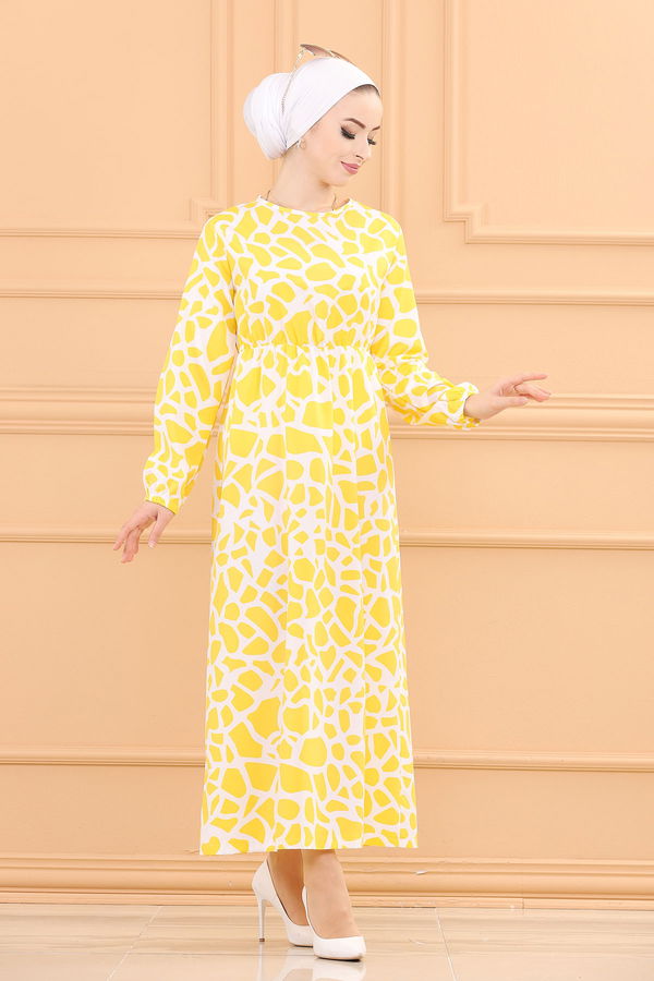 DESENLI ELBISE Sarı - 3762 Sarı