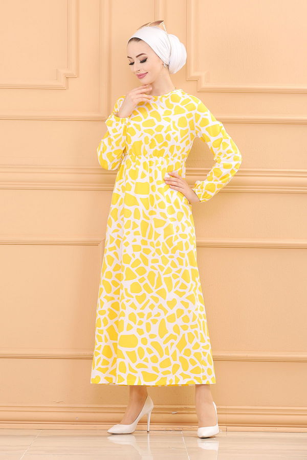DESENLI ELBISE Sarı - 3762 Sarı