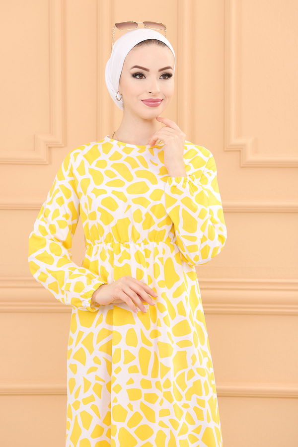 DESENLI ELBISE Sarı - 3762 Sarı