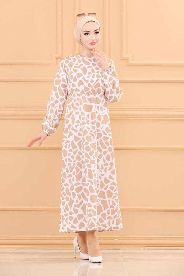 DESENLI ELBISE Bej - 3762 BEJ