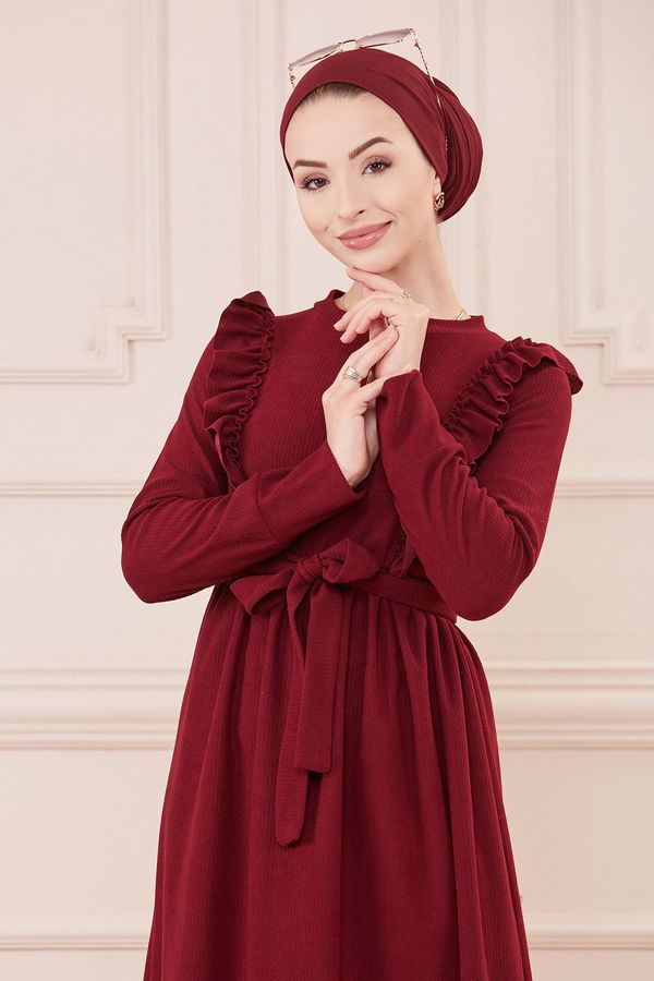 Fırfırlı Elbıse BORDO - 20712 Bordo - 20712