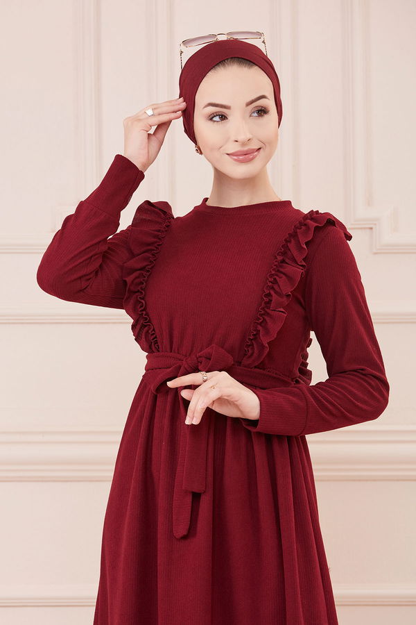 Fırfırlı Elbıse BORDO - 20712 Bordo - 20712