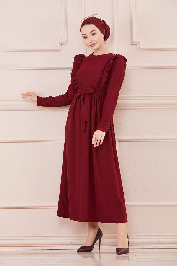 Fırfırlı Elbıse BORDO - 20712 Bordo - 20712