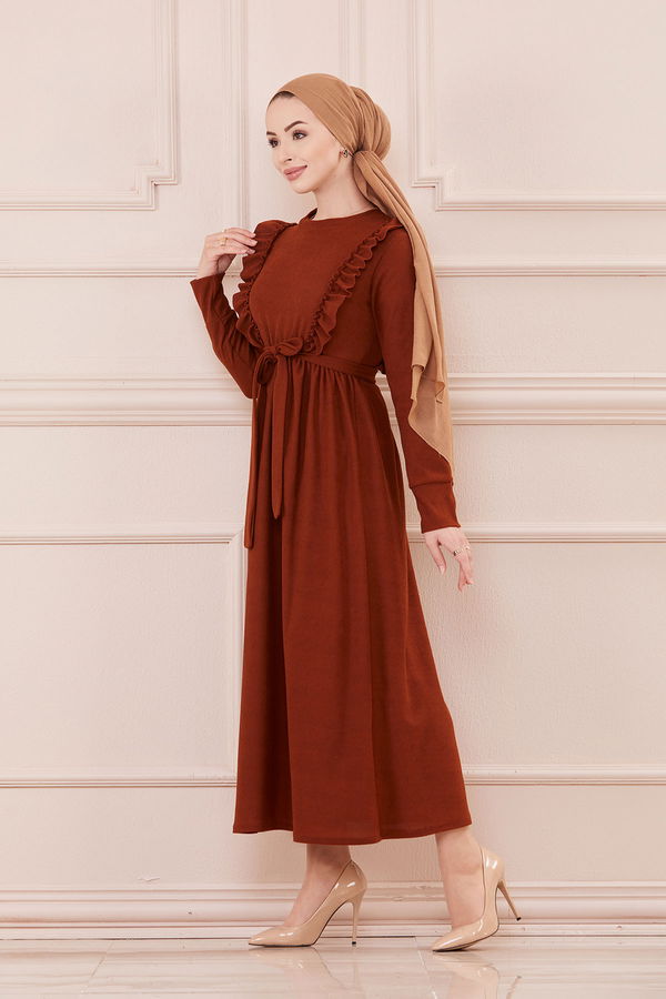 Fırfırlı Elbıse TABA - 20712 Taba - 20712 TABA