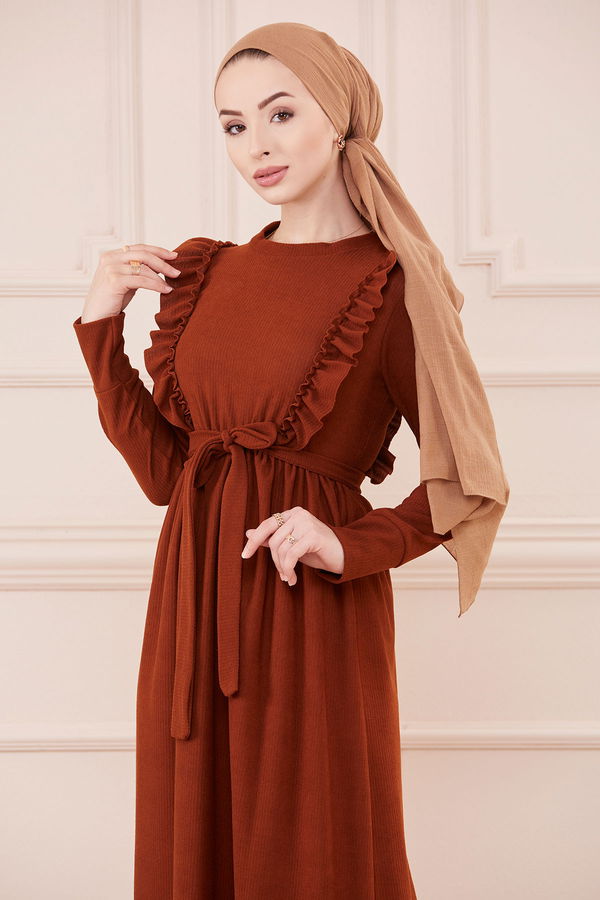 Fırfırlı Elbıse TABA - 20712 Taba - 20712 TABA