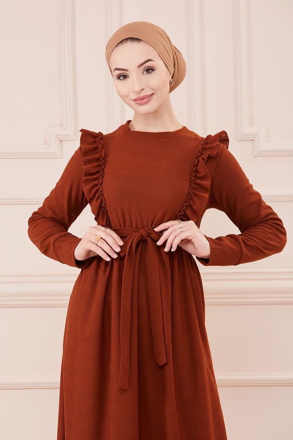 Fırfırlı Elbıse TABA - 20712 Taba - 20712 TABA