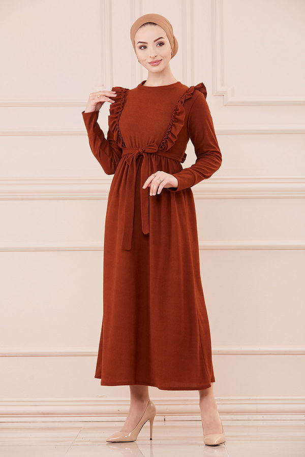 Fırfırlı Elbıse TABA - 20712 Taba - 20712 TABA