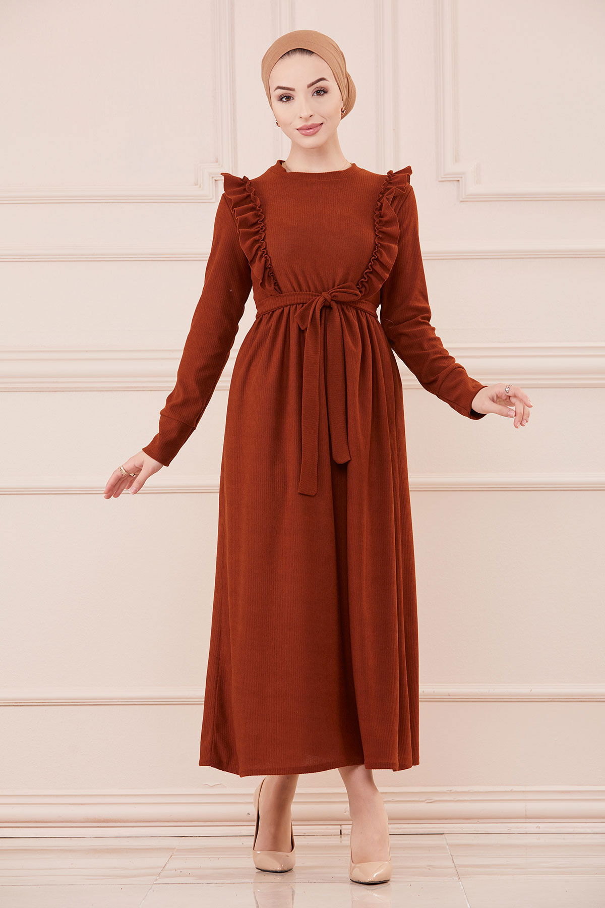 Fırfırlı Elbıse TABA - 20712 Taba - 20712 TABA