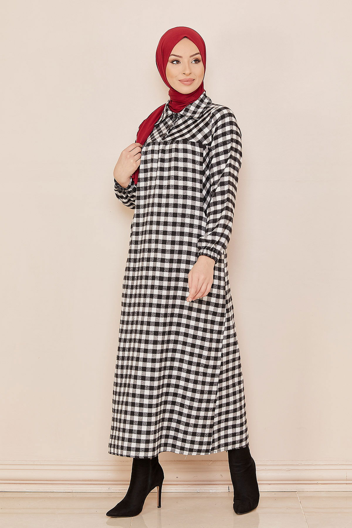 Ekoselı Elbıse EKRU - 3794 Ekru - 3794 EKRU