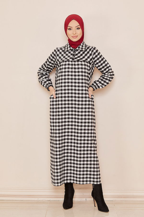 Ekoselı Elbıse EKRU - 3794 Ekru - 3794 EKRU