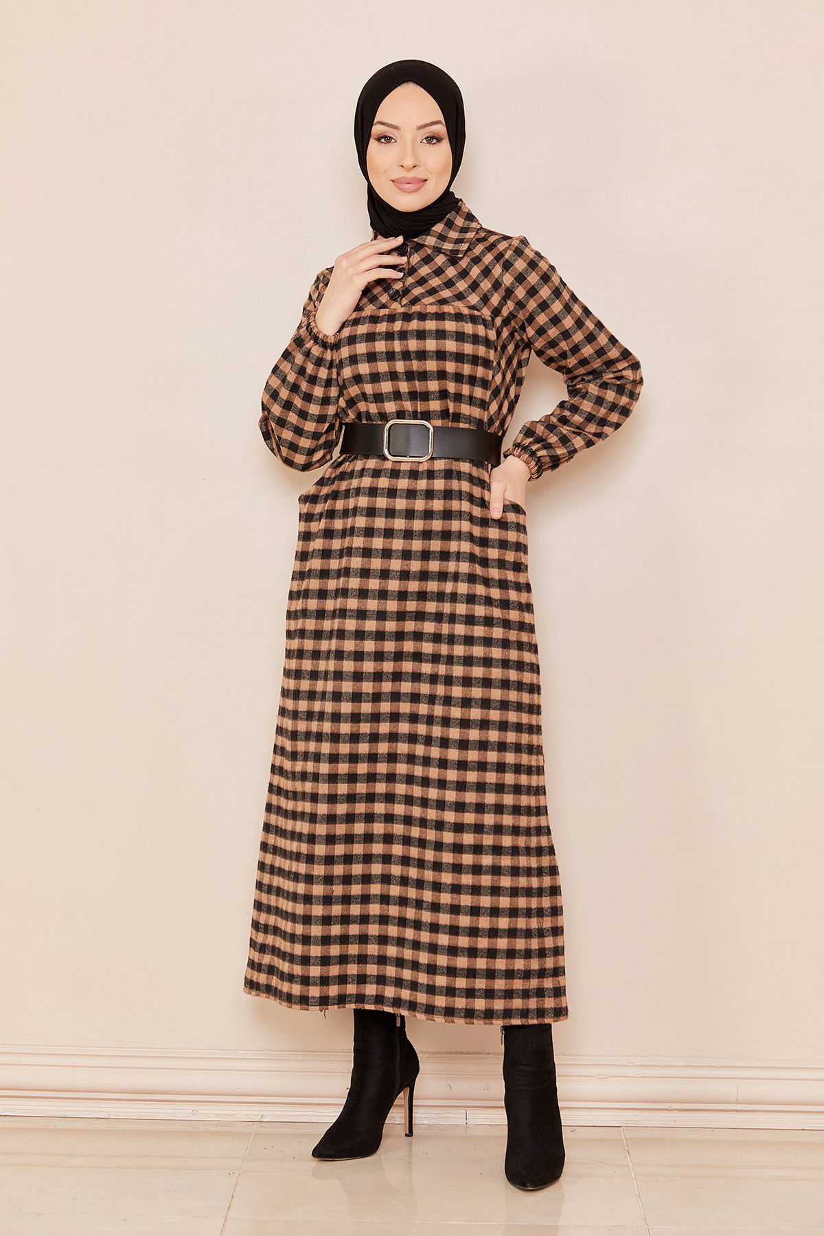 Ekoselı Elbıse TABA - 3794 Taba - 3794 TABA