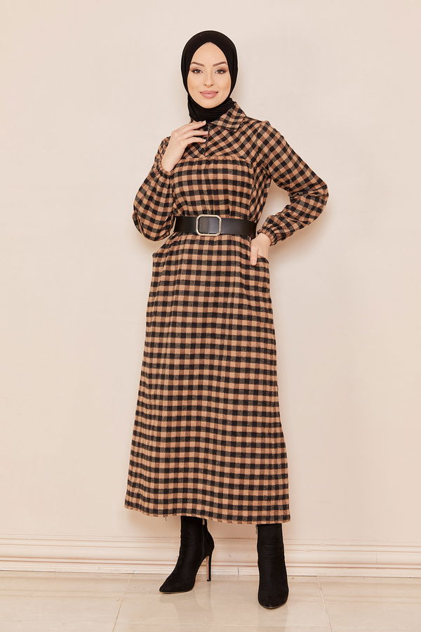Ekoselı Elbıse TABA - 3794 Taba - 3794 TABA