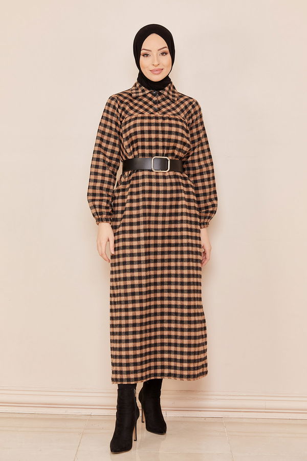 Ekoselı Elbıse TABA - 3794 Taba - 3794 TABA