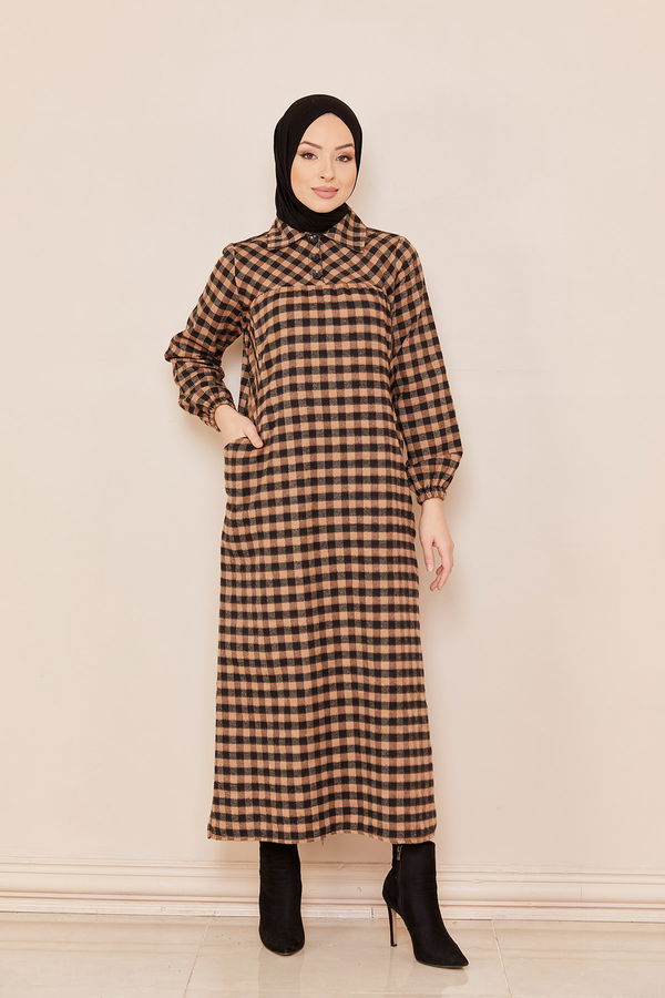 Ekoselı Elbıse TABA - 3794 Taba - 3794 TABA