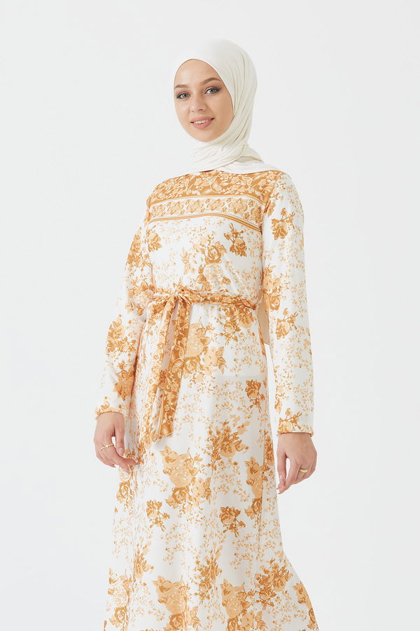 DESENLI ELBISE Sarı - 3756 Sarı