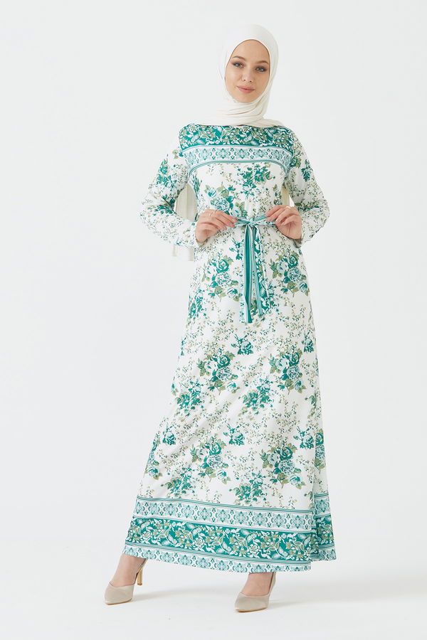 DESENLI ELBISE Yeşil - 3756 YEŞİL