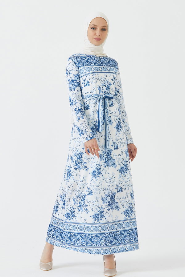 DESENLI ELBISE Mavi - 3756 MAVİ