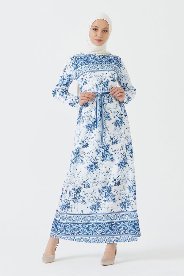 DESENLI ELBISE Mavi - 3756 MAVİ