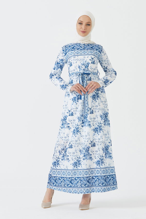 DESENLI ELBISE Mavi - 3756 MAVİ