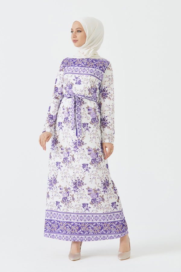 DESENLI ELBISE Lila - 3756
