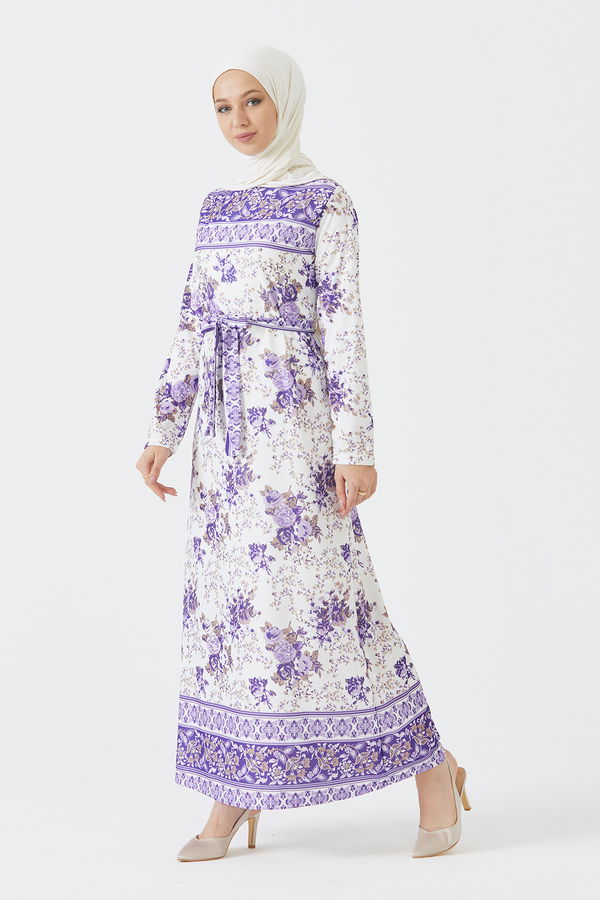 DESENLI ELBISE Lila - 3756