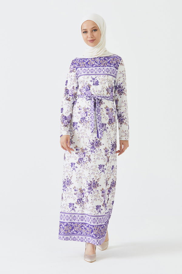 DESENLI ELBISE Lila - 3756