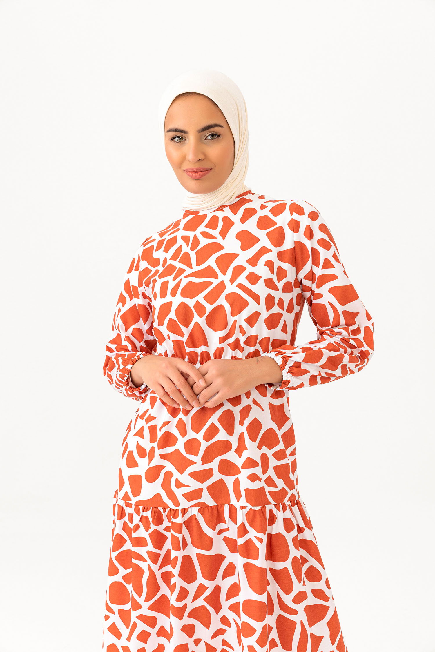 DESENLI ELBISE Kiremit - 3732