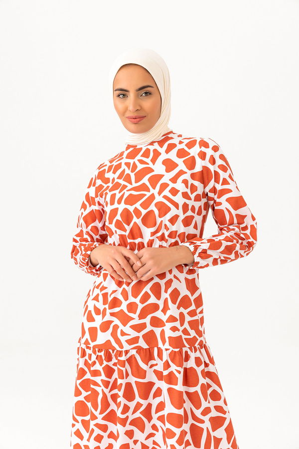 DESENLI ELBISE Kiremit - 3732