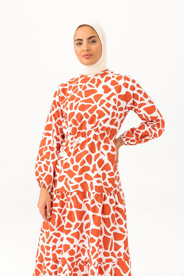 DESENLI ELBISE Kiremit - 3732