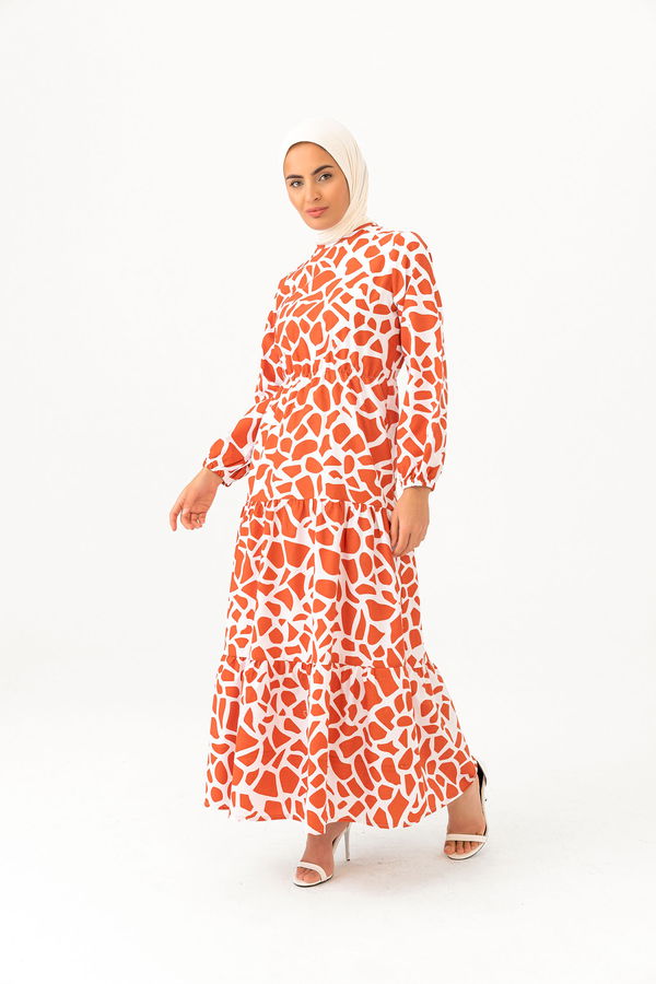 DESENLI ELBISE Kiremit - 3732