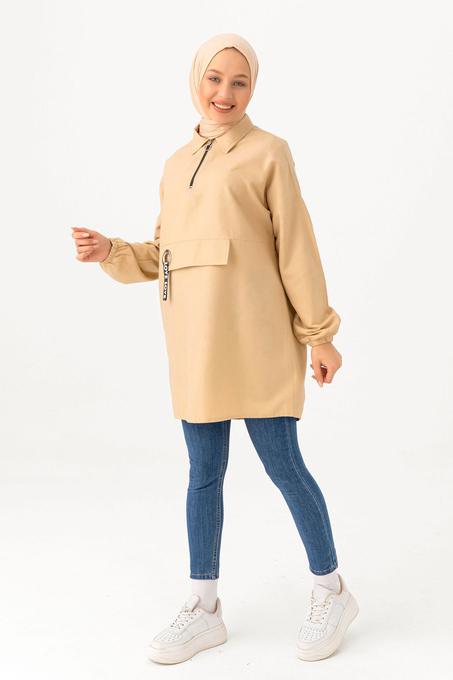 Kuş Gözlü Tunik Bej - 3479