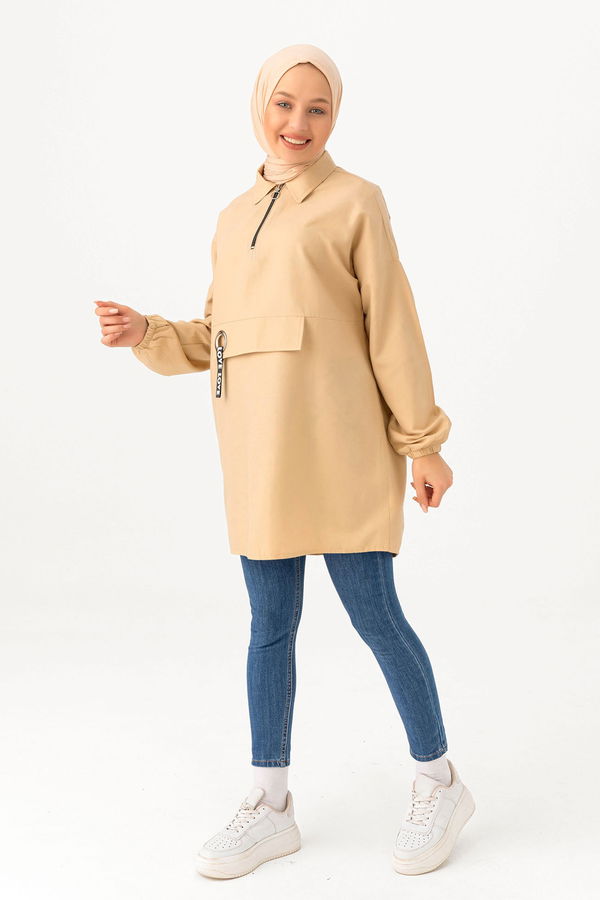 Kuş Gözlü Tunik Bej - 3479
