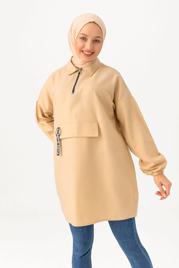 Kuş Gözlü Tunik Bej - 3479
