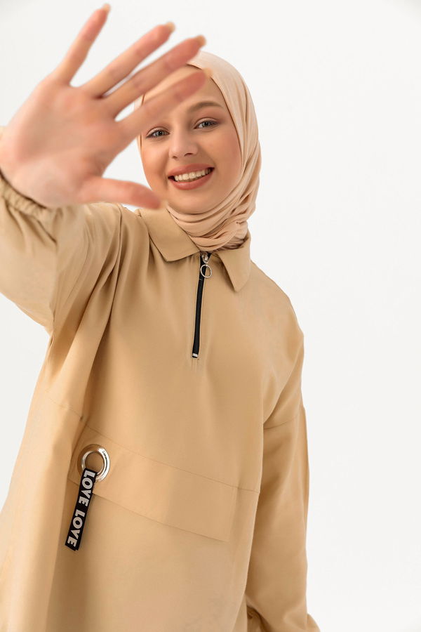 Kuş Gözlü Tunik Bej - 3479