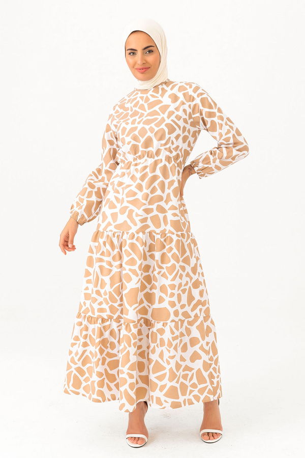 DESENLI ELBISE Bej - 3732 BEJ