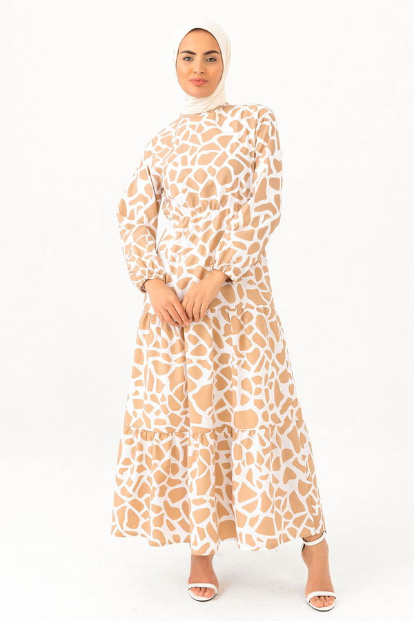 DESENLI ELBISE Bej - 3732 BEJ