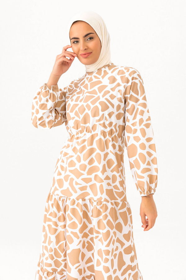 DESENLI ELBISE Bej - 3732 BEJ