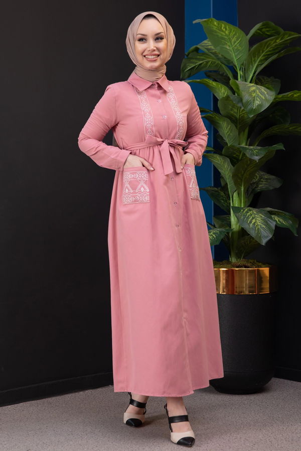 Nakışlı Elbise Pembe - 3531