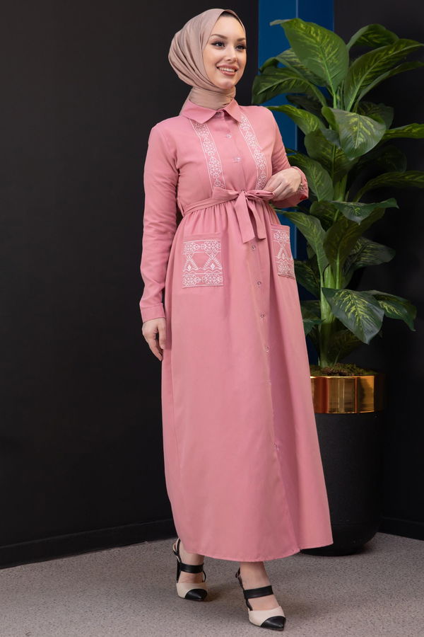 Nakışlı Elbise Pembe - 3531