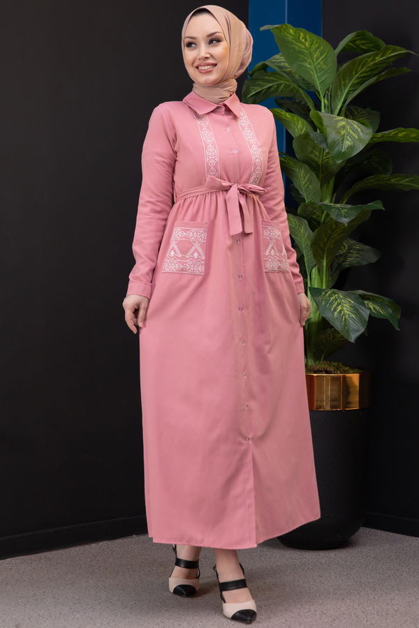 Nakışlı Elbise Pembe - 3531