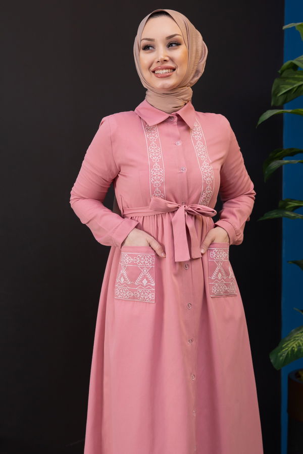 Nakışlı Elbise Pembe - 3531