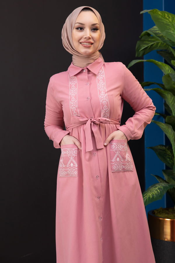 Nakışlı Elbise Pembe - 3531