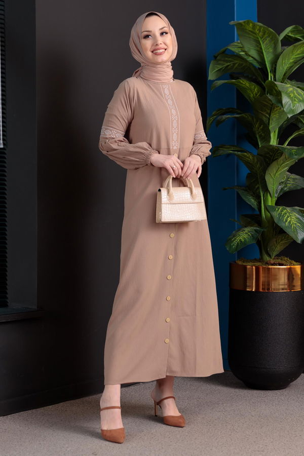 NAKISLI ELBISE Vizon - 3599 VİZON