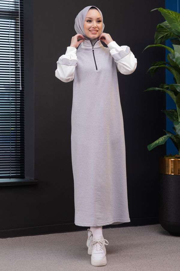 Garnılı Elbise Gri - 3942 GRİ