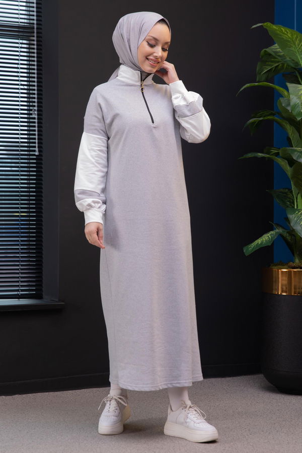 Garnılı Elbise Gri - 3942 GRİ