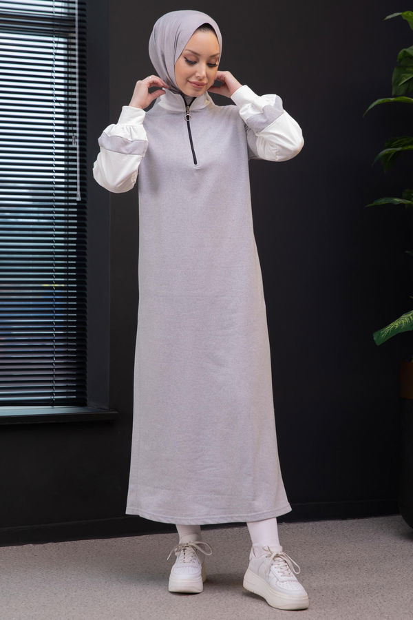 Garnılı Elbise Gri - 3942 GRİ