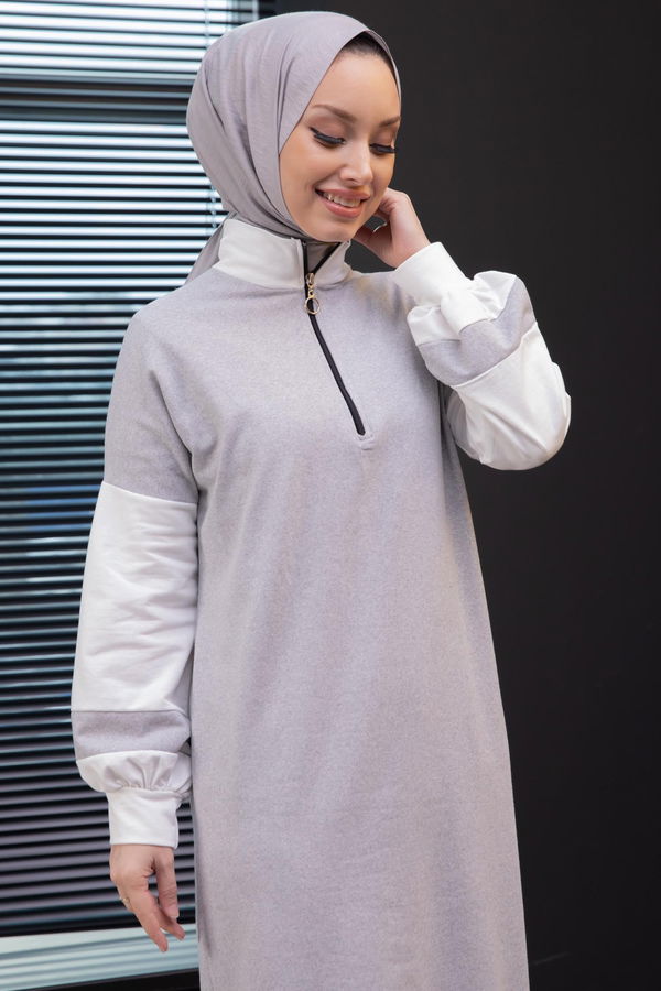 Garnılı Elbise Gri - 3942 GRİ