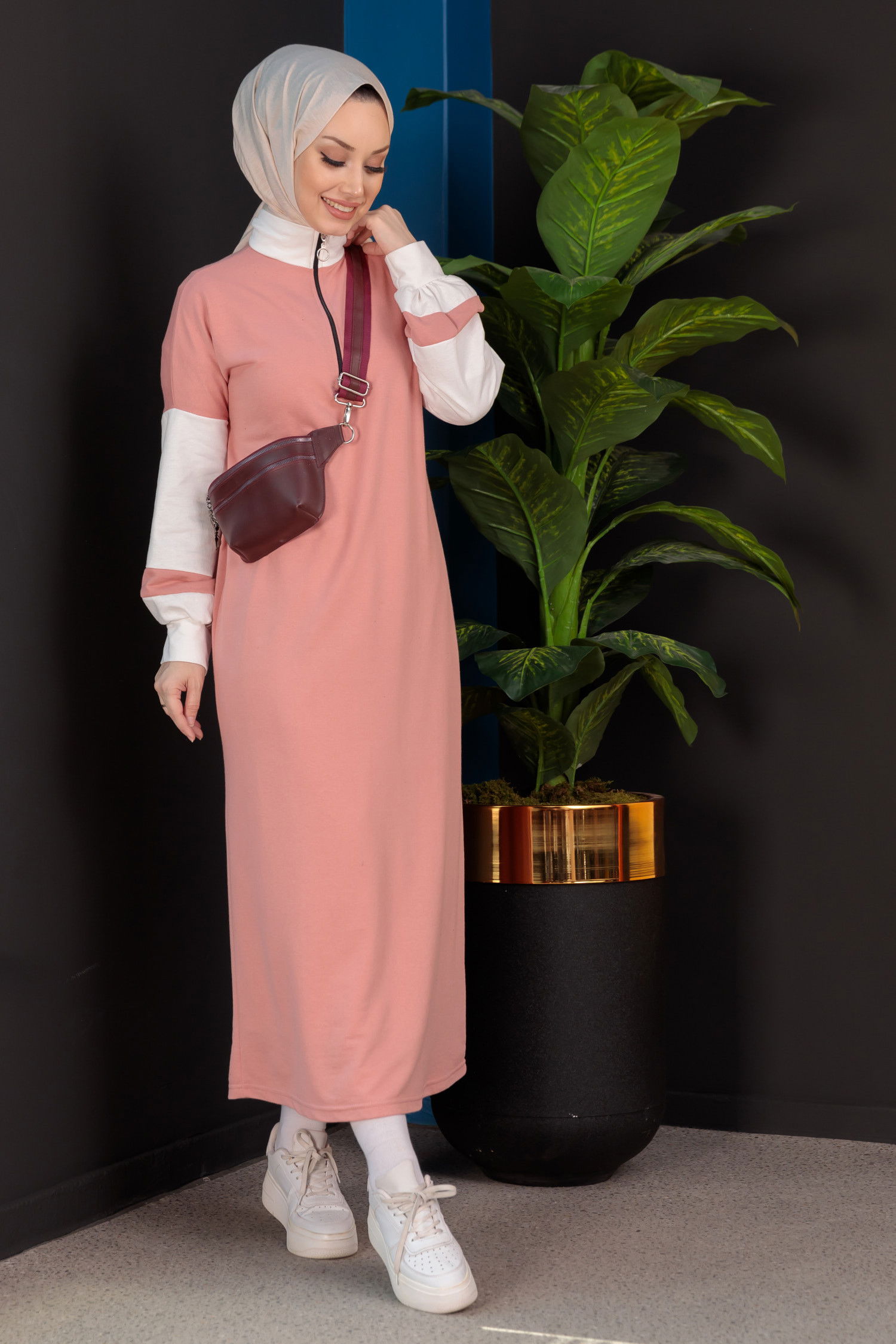 Garnılı Elbise Pembe - 3942 PEMBE