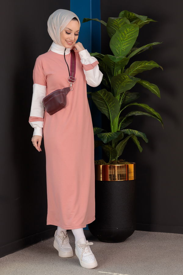 Garnılı Elbise Pembe - 3942 PEMBE