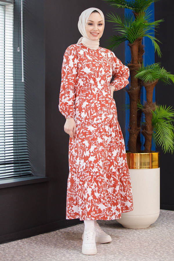 DESENLI ELBISE Taba - 3715 TABA